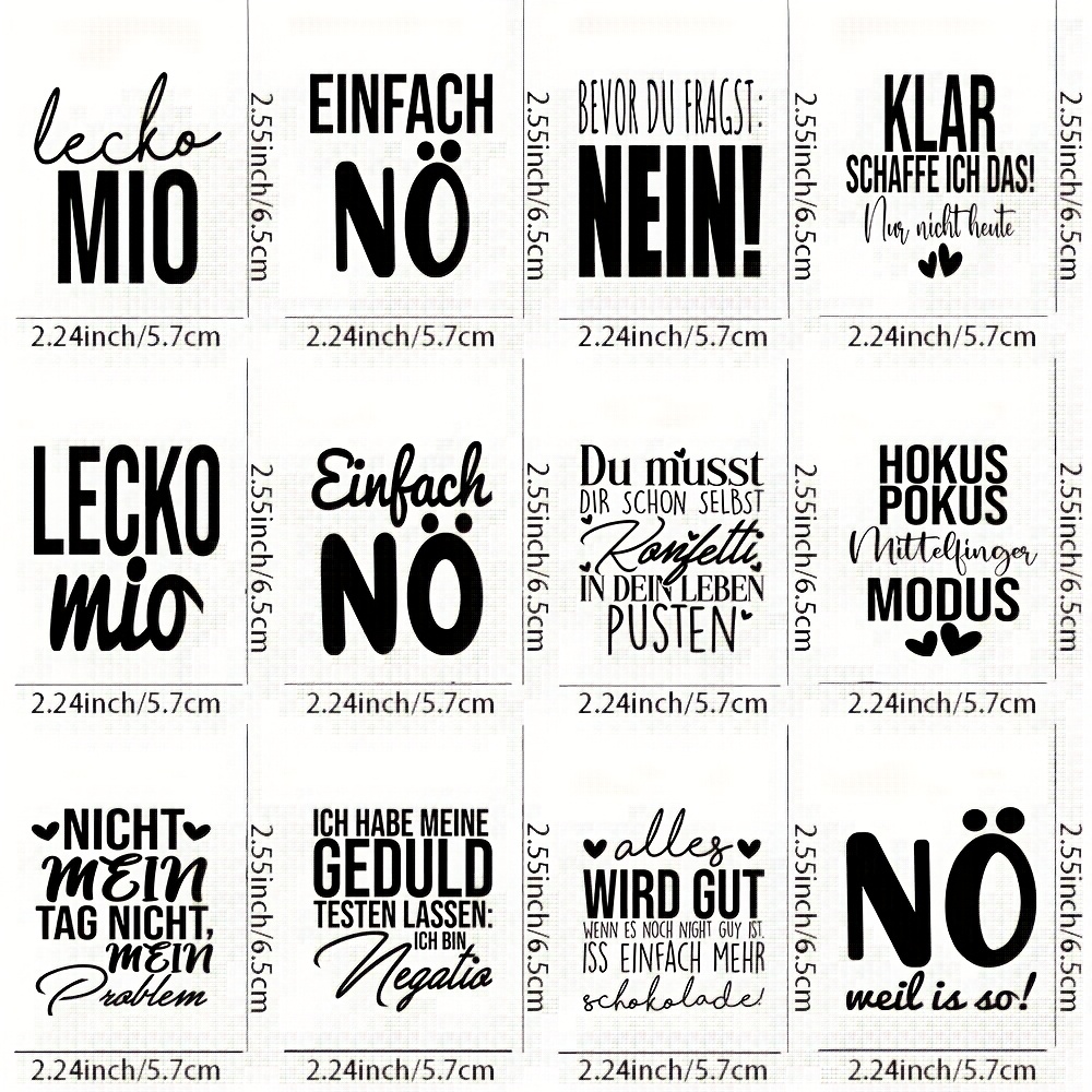 12pcs German Sayings Themed Uv Transfer Stickers - For Diy Crafts, Mugs, Laptops & Water Bottles, Self-adhesive Plastic Decals, Diy Mug Decoration