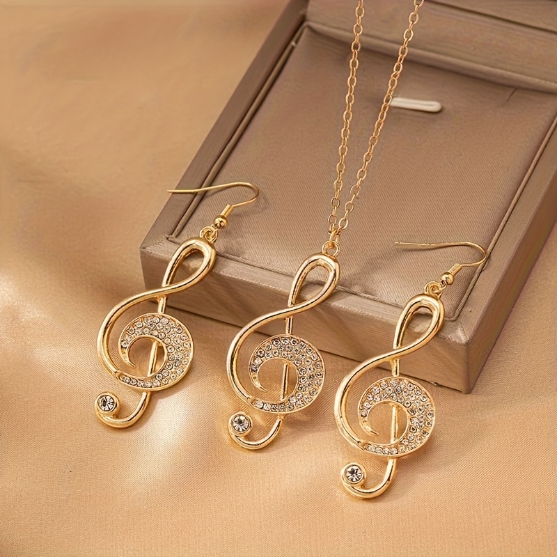 TEMU 3pcs Creative Fashion Musical Note Versatile Earrings And Necklace Set, Suitable For Women' And Party Wear