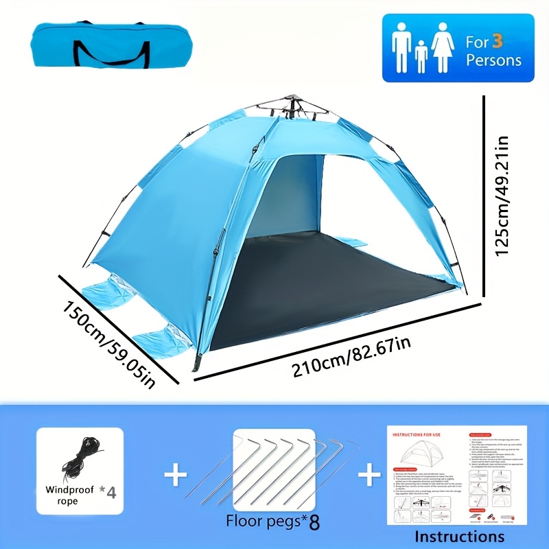 E-shop Sofort-Strandzelt für 3-4 Personen, vollautomatisches, schnell aufklappendes Zelt, tragbares Zelt für Outdoor-Camping