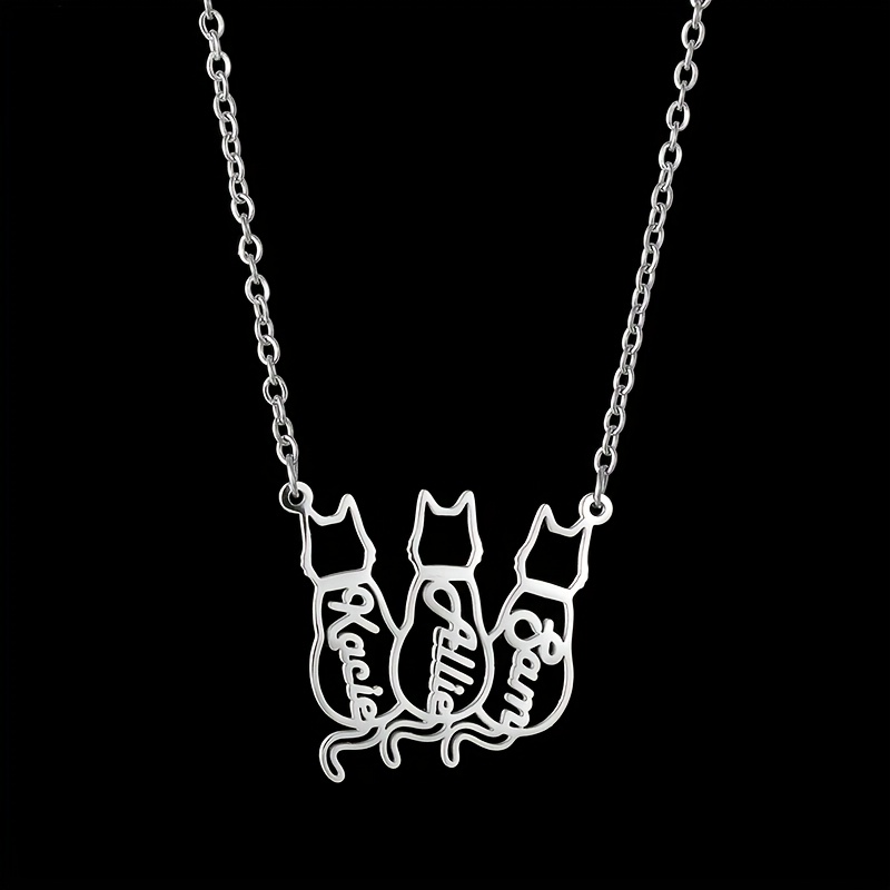 TEMU Custom Cat-shaped Necklace, Available With 1- , Suitable For Pet Owners To Wear As A Memorial To Their Pets. Silvery White Pet-shaped Necklace