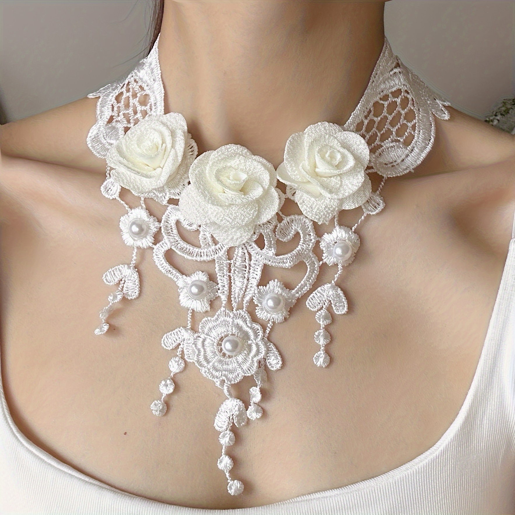 

Elegant Vintage Style Lace Flower Choker Necklace, Fashionable Sweet Floral Collar Jewelry For Women