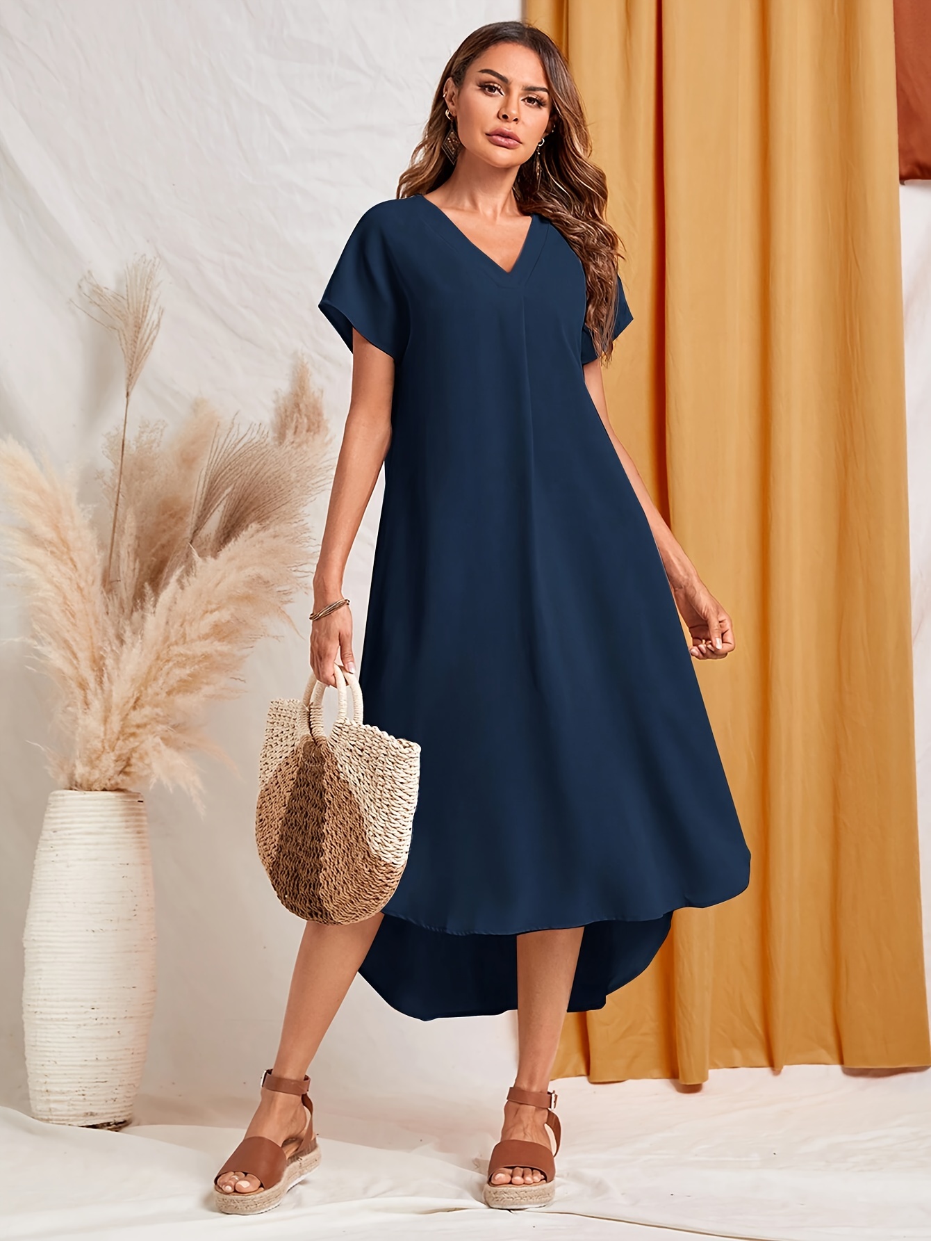 knee length dresses for ladies Lea Black Batwing Sleeve Midi Dress – V-Neck & V-Back Style By Sarvin