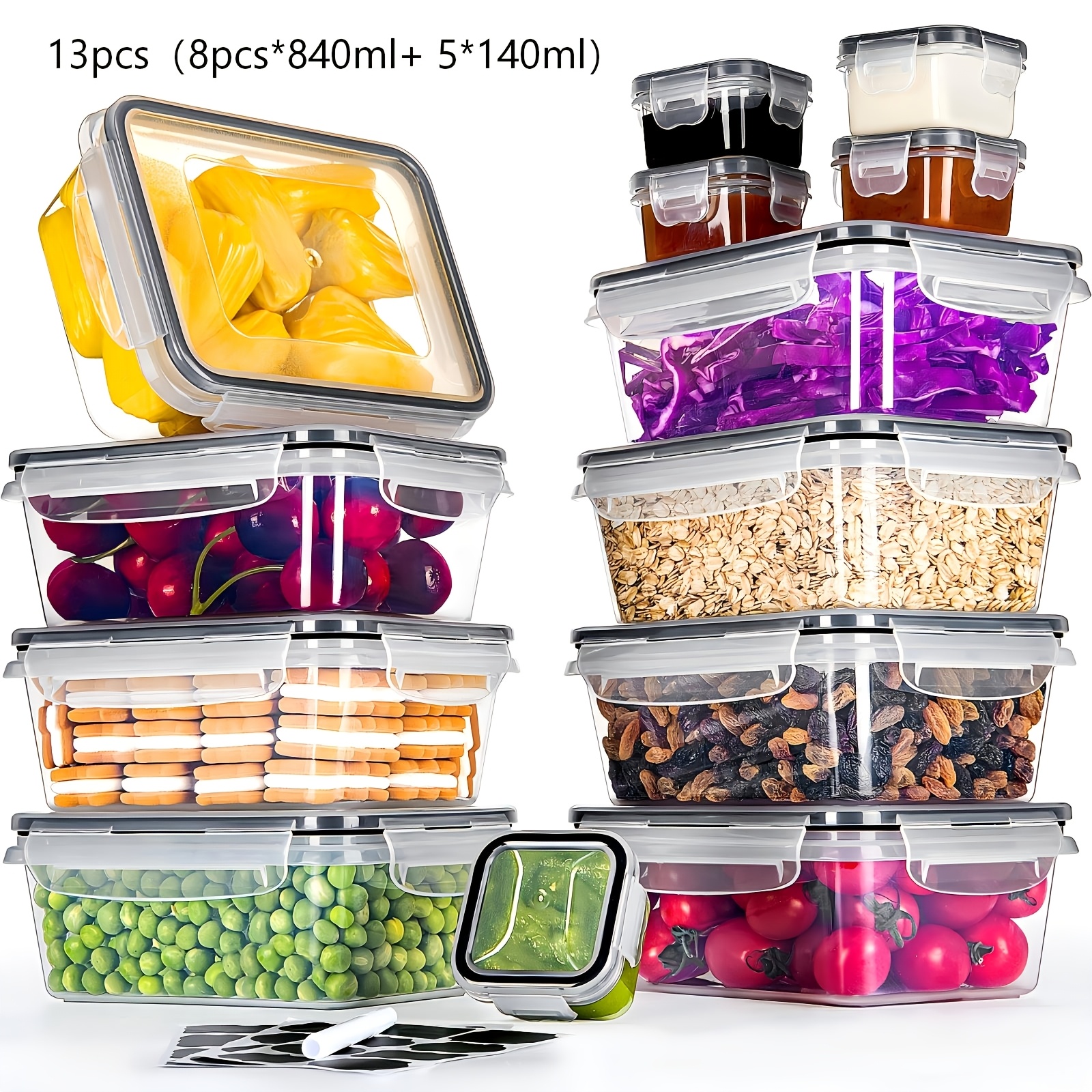 Image of 26pcs Plastic Food Storage Container Set With Lids (13 Containers, 13 Lids), Meal Prep Boxes, Assorted Sizes, Airtight Storage Jar Set, Dishwasher, Microwave, And Fridge Safe, In Local Warehouse.