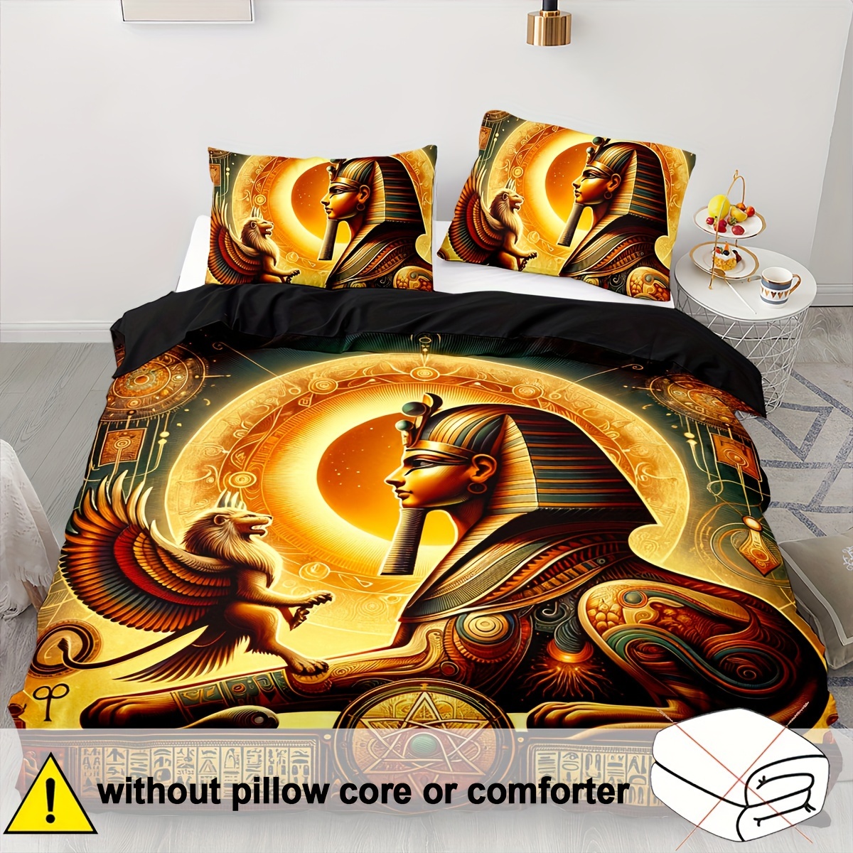 TEMU 2/3pcs Soft Comfortable Duvet Cover Sets, With And Sphinx Pattern Duvet Cover, Egypt Bedding For All Season, Yellow Background (1 X Duvet Cover