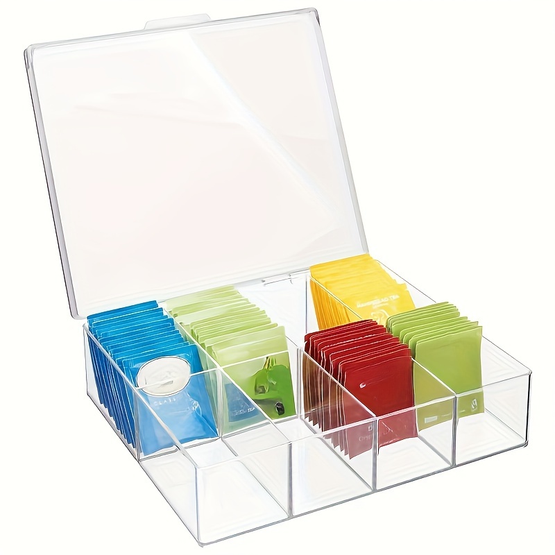 

Plastic Organizer Hinged Lid, 8-compartment Storage Box For Kitchen , Countertop, Pantry - For Tea , , - 1