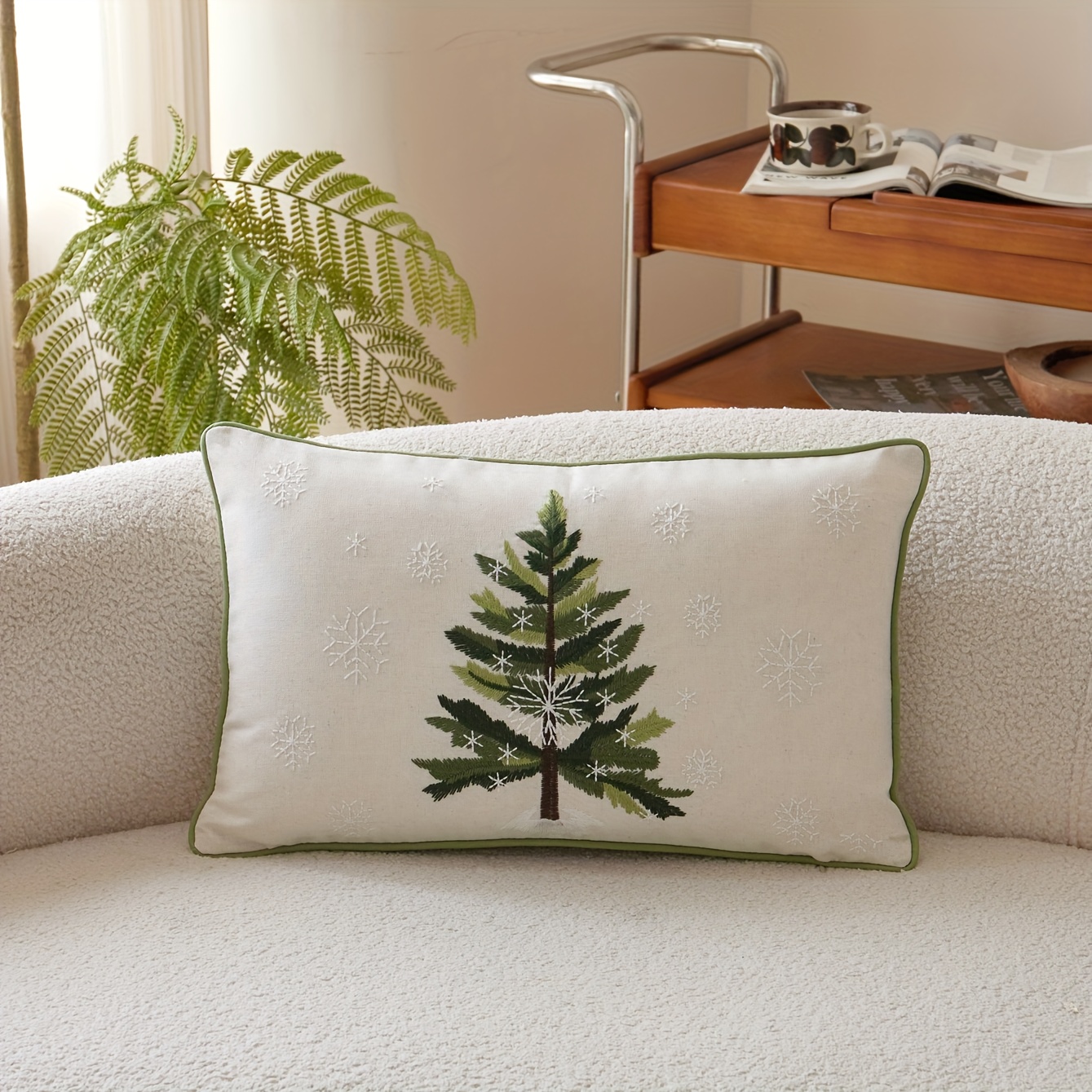 Image of Seasonal Commuting Autumn And Pine Tree Snowflake 3d Embroidered Pillowcase, Suitable For Home Decor In Settings Like Sofas, Living Rooms, Bedrooms, Cars, And Parties