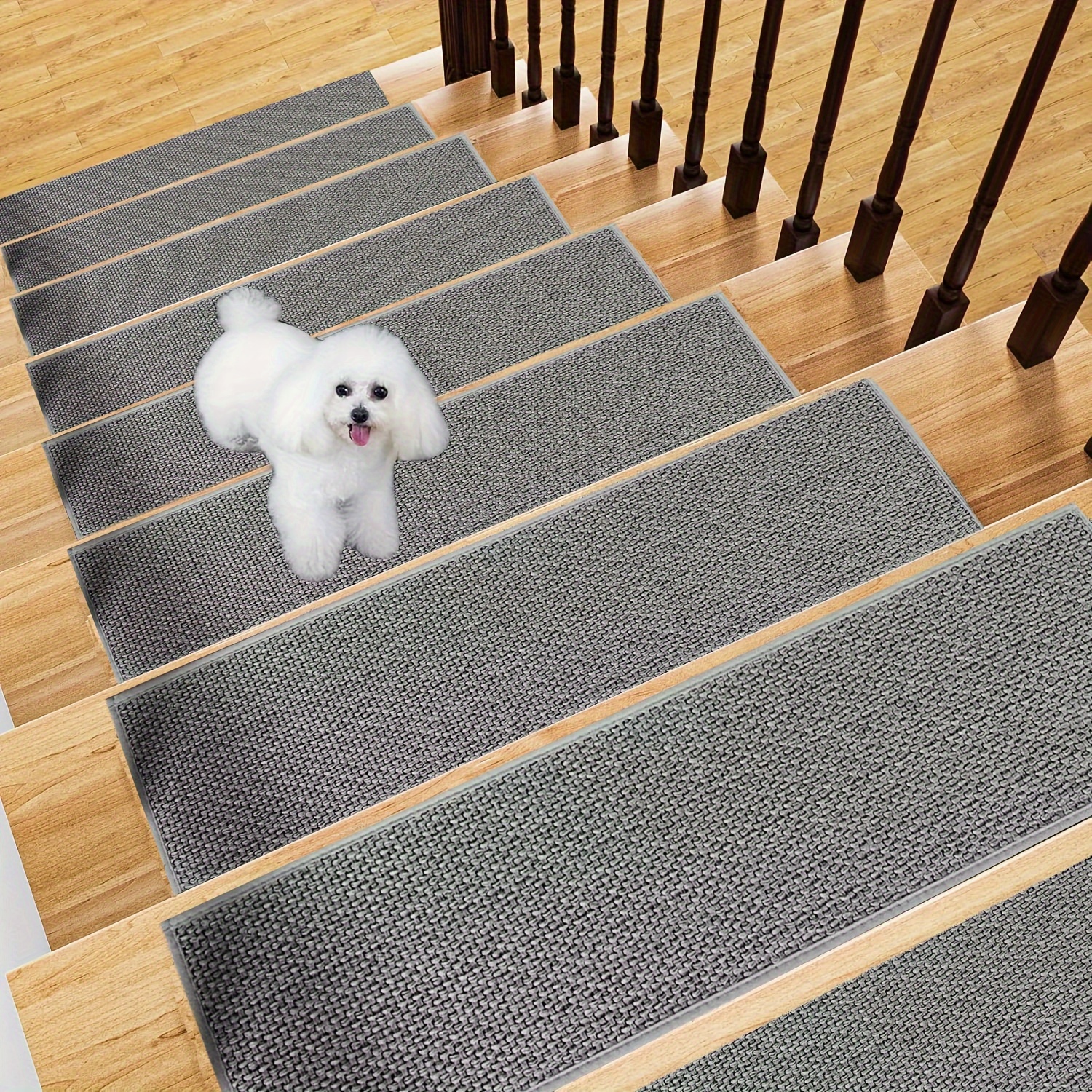 15pcs of 8 inch x 2 inch 20cm x 55cm linen stair pedal mat non slip indoor stair pedal instant peeling and sticking stair running mat soft thick comfortable washable suitable for the elderly and pets reusable   0