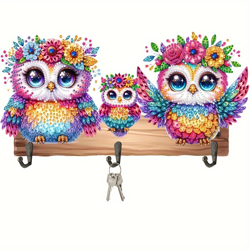 2d Flat Diamond Painting Hook, No-drill Wall Hanging Decor, Owl Pattern, Decorative And Practical For Home