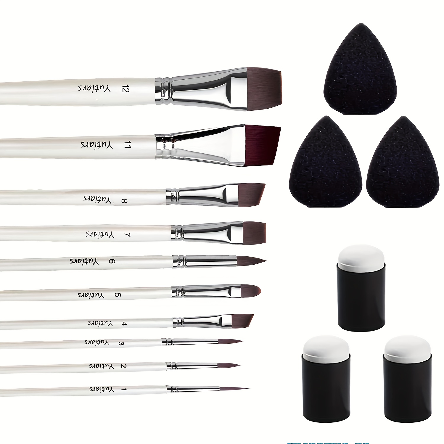 Image of 10pcs Face Painting Brushes/10pcs Face Painting Brushes And 6pcs Sponges Set Multi-functional Flat, Slanted Makeup Brushes And Soft Powder Puff Sponge Suitable For Festival Graffiti