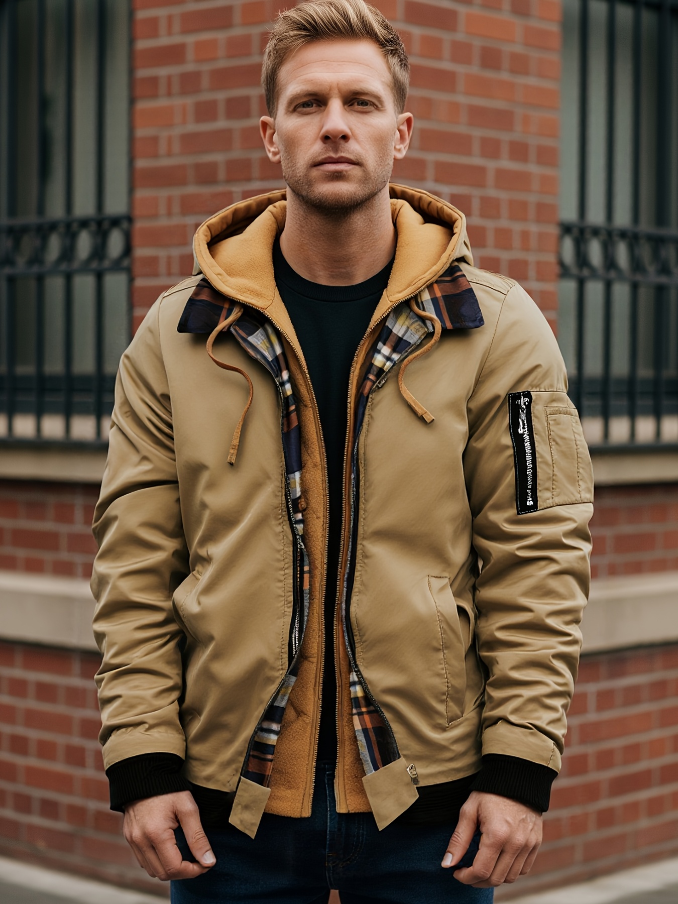 Veste d'hiver à capuche pour homme Pearson OBM, style coréen, un vêtement d'extérieur décontracté et tendance, couleur unie, style formel, avec détails de fermeture éclair