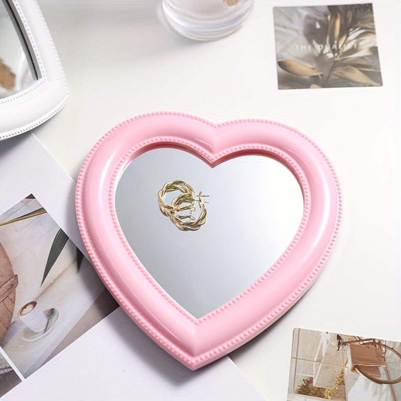 

Heart-shaped Vanity Mirror With Stand, Pink & White, Dual-use Wall Hanging & Tabletop Cosmetic Mirror, Desk Mirror For Makeup Station Decor, Perfect Gift