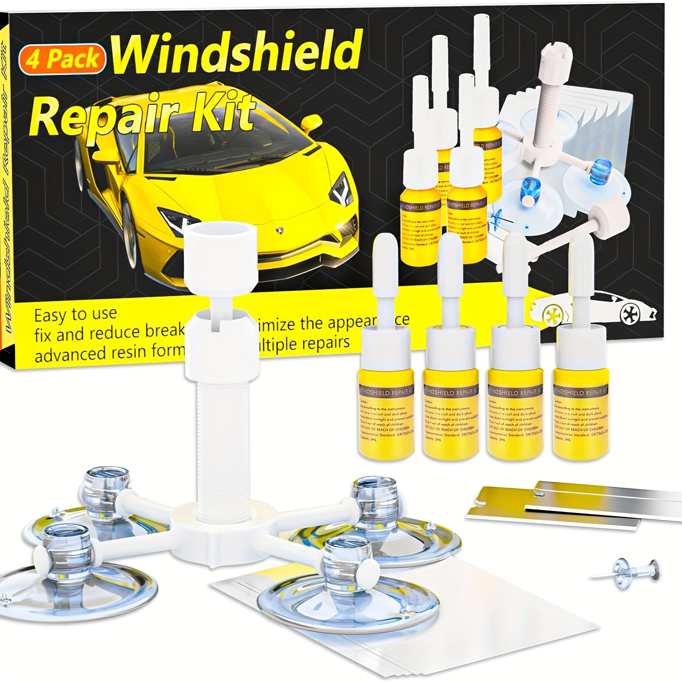 

Windshield Crack Repair Kit, Automotive Windshield Repair Kit For Chips And Cracks, Windshield Repair Kit With 4 Bottles Of Resin, Windshield Repair For Fixing Chips, Cracks, -eye And Star-shaped