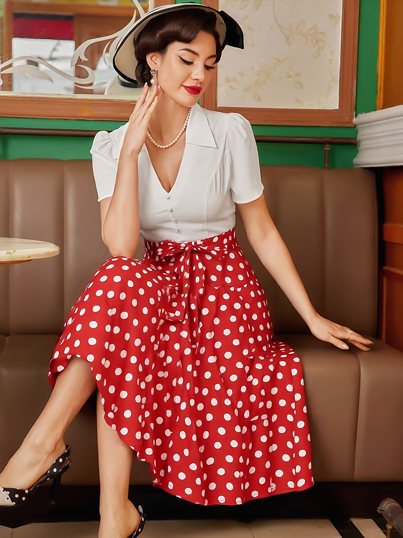High Waisted Red Polka Dot Skirt Women S Plus Size Vintage Polka