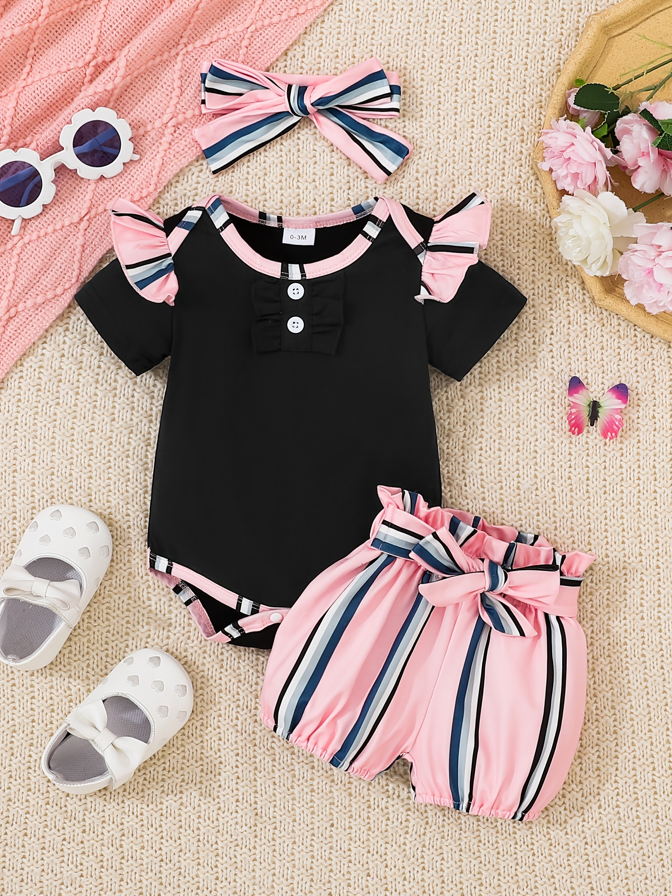 newborn children's baby girl flying sleeve lace button Temu