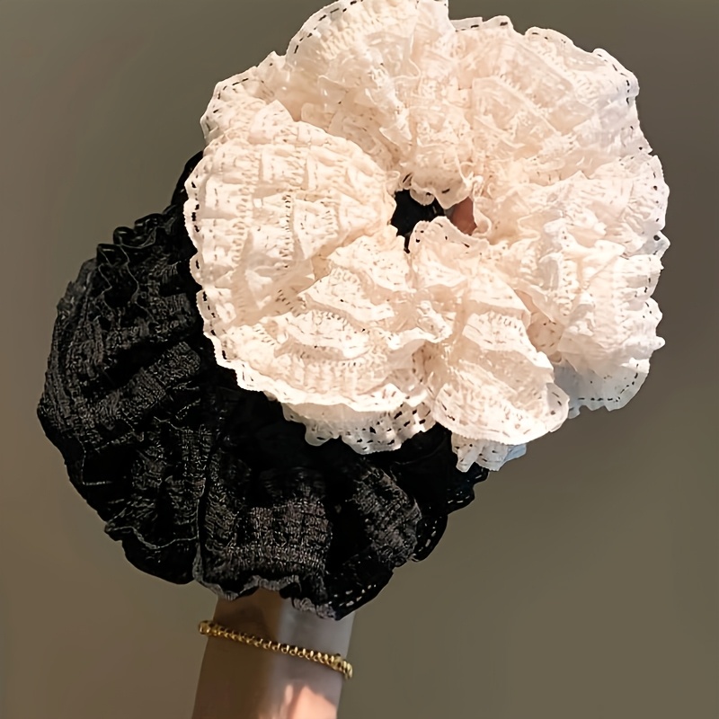 2pcs Fashion Temperament Hollow Lace High-end Sense Large Hair Circle Women's Headdress Hair Rope Double Layer Lace Hair Circle Hair Additions