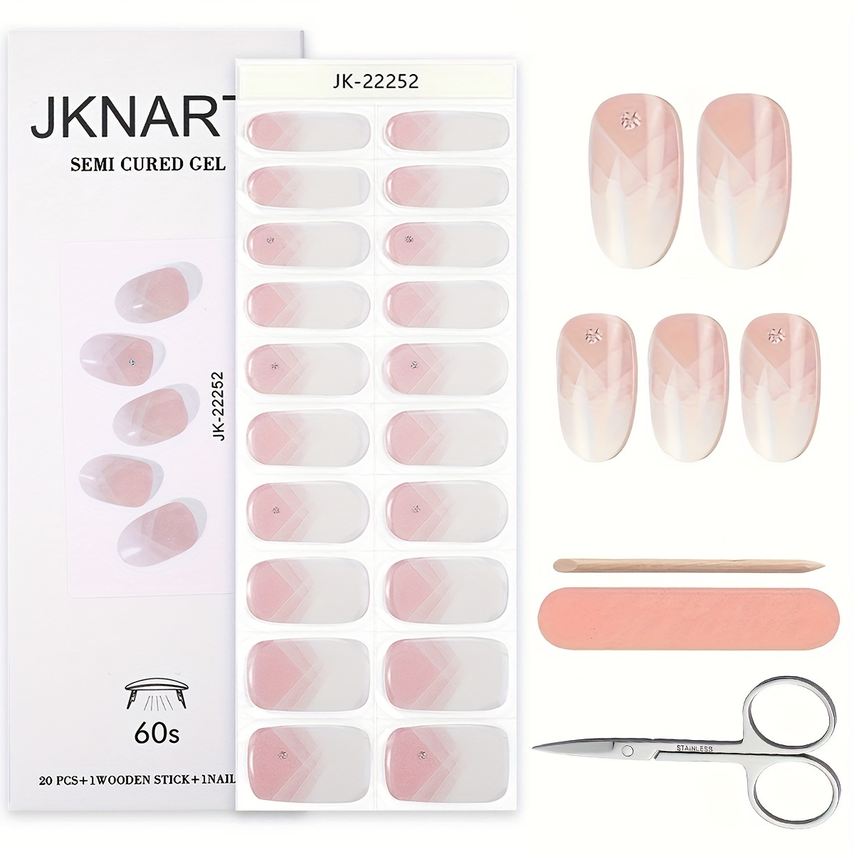 20 Semi-cured Gel Nail Stickers, Gel Stickers, Semi-baked Nail Stickers, Full Cover Semi-cured Soft Gel Nail Patches, Need To Be Cured With Light, Nail Stickers With Nail Art Scissors