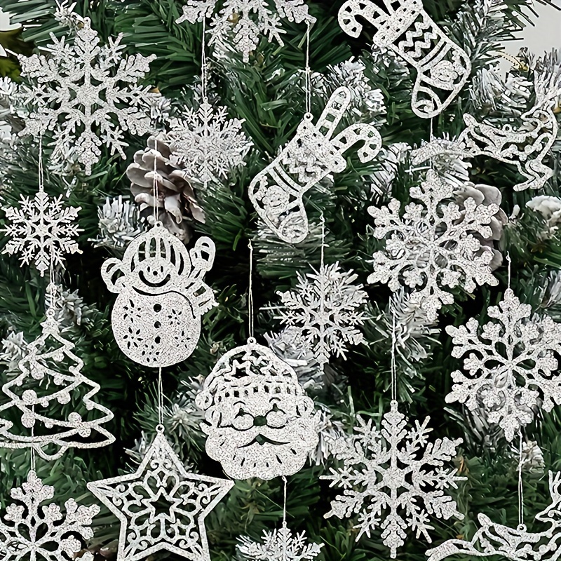 

20pcs Christmas Party Background Decorations Hanging Snowflake Christmas Tree Arrangement Glitter Ornaments