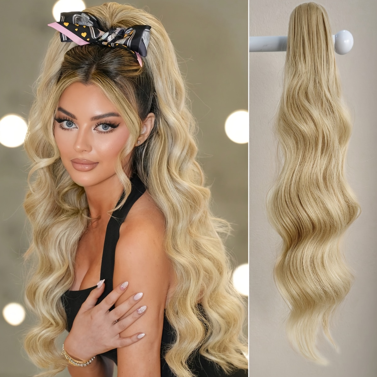 claw ponytail extension 24 inch water wave wavy curly clip  display picture 1