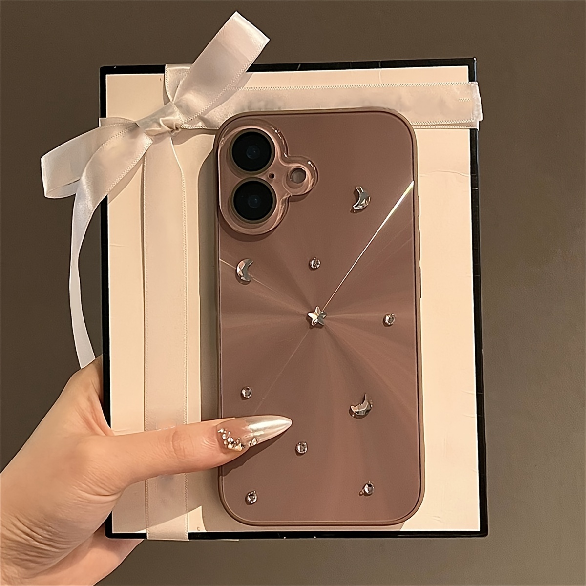 

Luxury 3d Stars Cd Texture Brown Hard Phone Case For 15 14 Pro Protective Back Cover