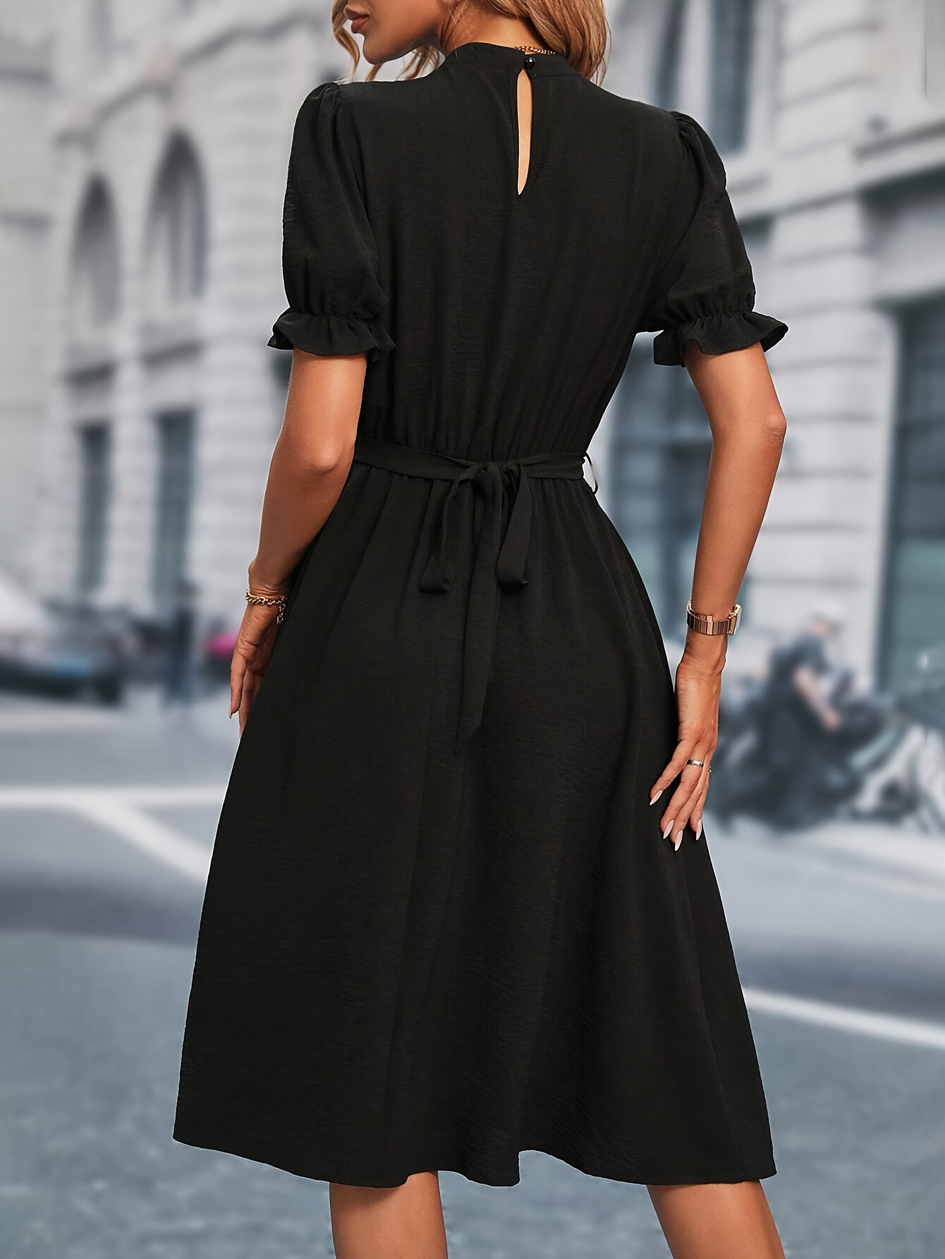 Knee Length Short Semi Formal Black Dress Womens Elegant Solid