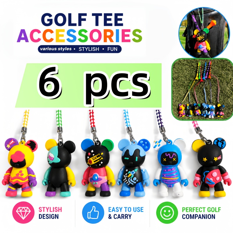 TEMU 6pcs Golf Tees Golf Pendants Golf Gifts Golf Ball Holders Anti-lost Ropes Golf Pegs Golf Course Additions