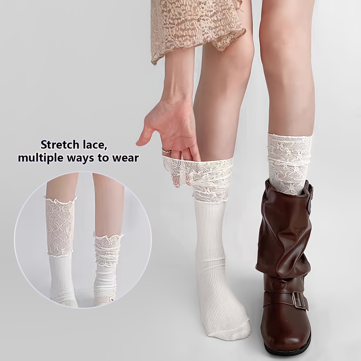 

1 Pair/ Of Lace Patchwork Calf Socks, Lace Stacking Socks, Women' And Fall Stockings Boot Socks & Hosiery