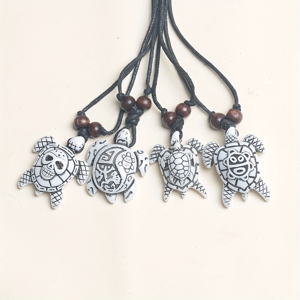 12pcs Vintage Adjustable Resin Turtle Pendant Necklaces