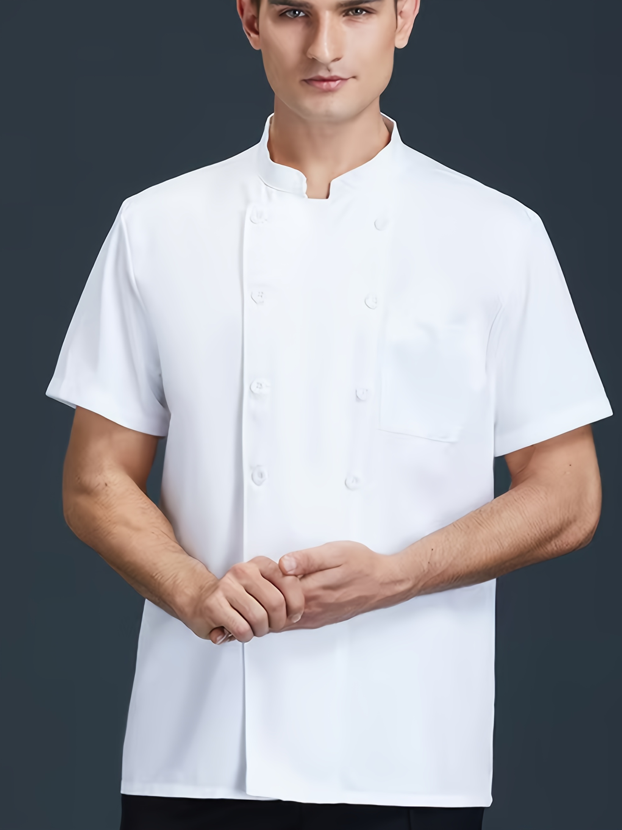 1pc mens breathable back mesh chef uniform black red color   stand collar short sleeve with pockets machine washable for restaurant bakery school canteen chef accessories