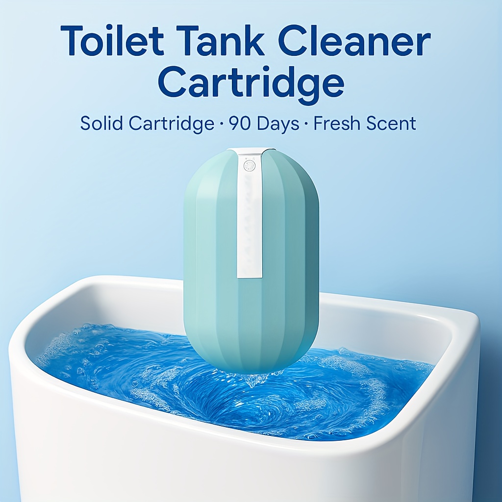 90-Day Automatic Toilet Bowl Cleaner Cartridge - Long-Lasting Fresh Blue Bubble Fragrance, No Scrub Deodorizer, Powerful Cleaning for Ceramic & Porcelain Toilets, Modern Plastic Design, Essential Home Hygiene, Toilet Bowl Cleaner