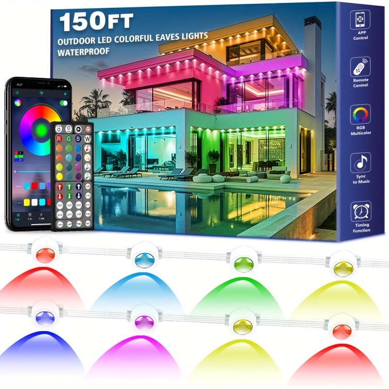 TEMU 150ft Christmas Lights With App/remote Control Smart Led Eave Lights With Music Synchronization For Christmas Decorations And Tree Decorations,