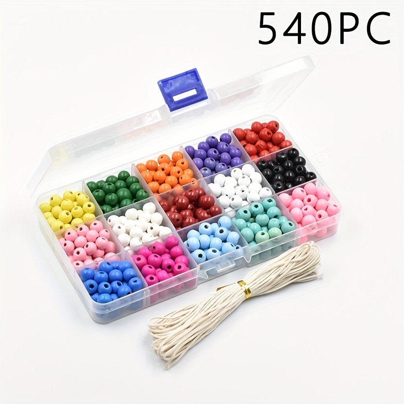 Image of 540pcs/box Of 8mm Colored Wooden Beads Dyed Wooden Beads 15 Colors Large Hole Wooden Loose Beads, Diy Handmade Jewelry Making Lace Decoration Christmas. Everyday Ornament Decoration