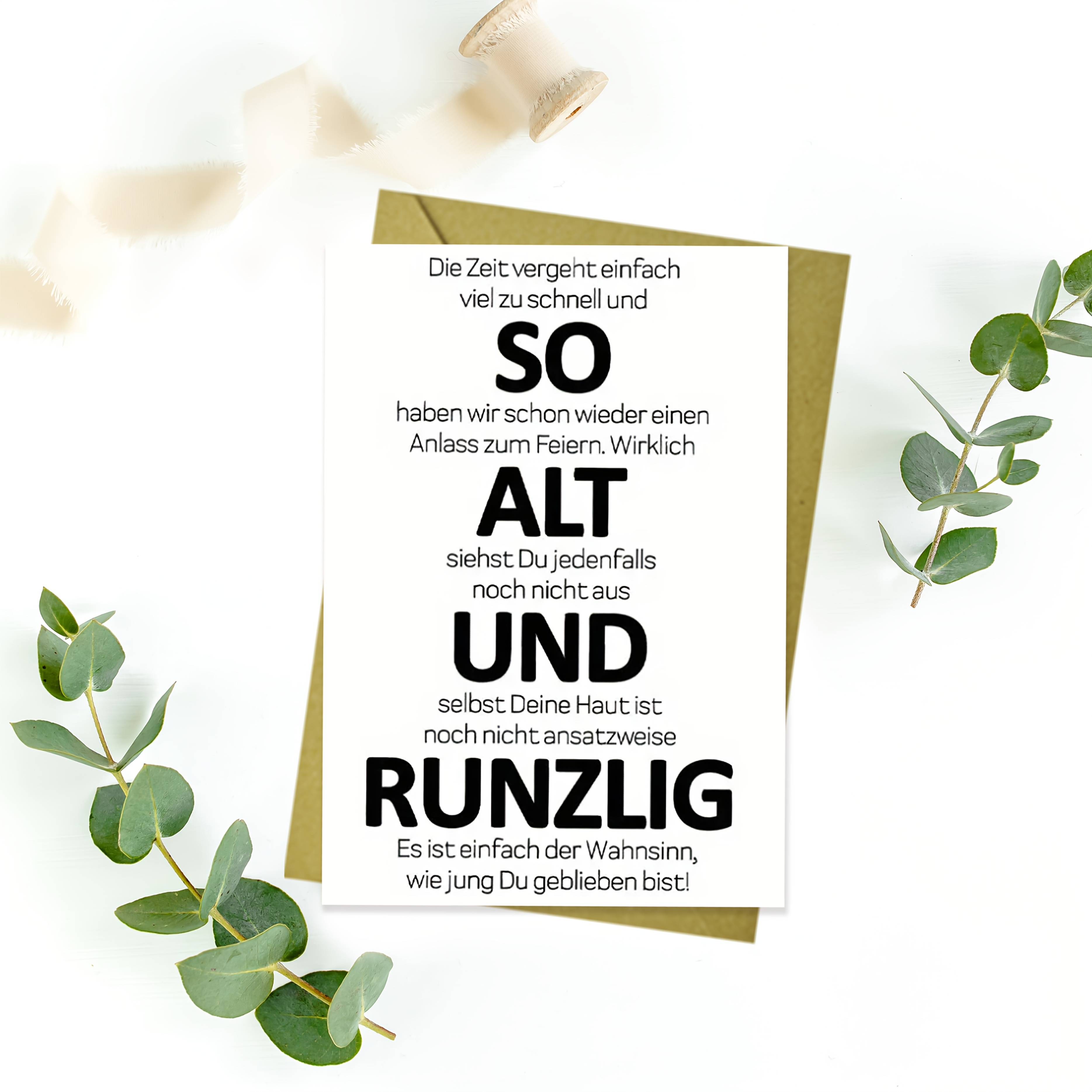 German Birthday Card With Envelope - " Has " Design, Black & White, , Family, And Grandparents, Encouragement & Friendship Gift, Birthday Card