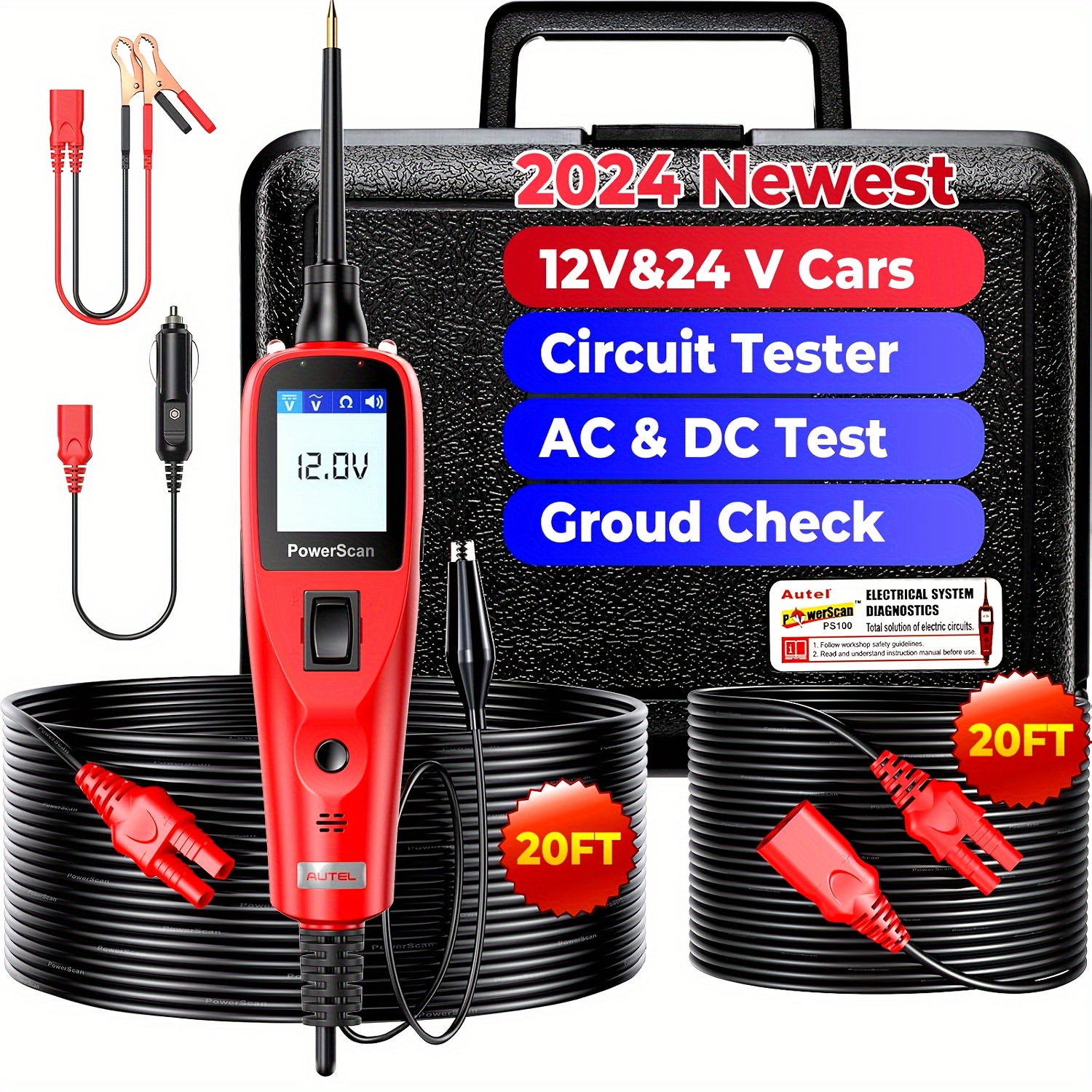 

Original Autel Ps100 Electrical Diagnostic Tool Electrical Circuit Probe Kit With 20ft Extension Cable