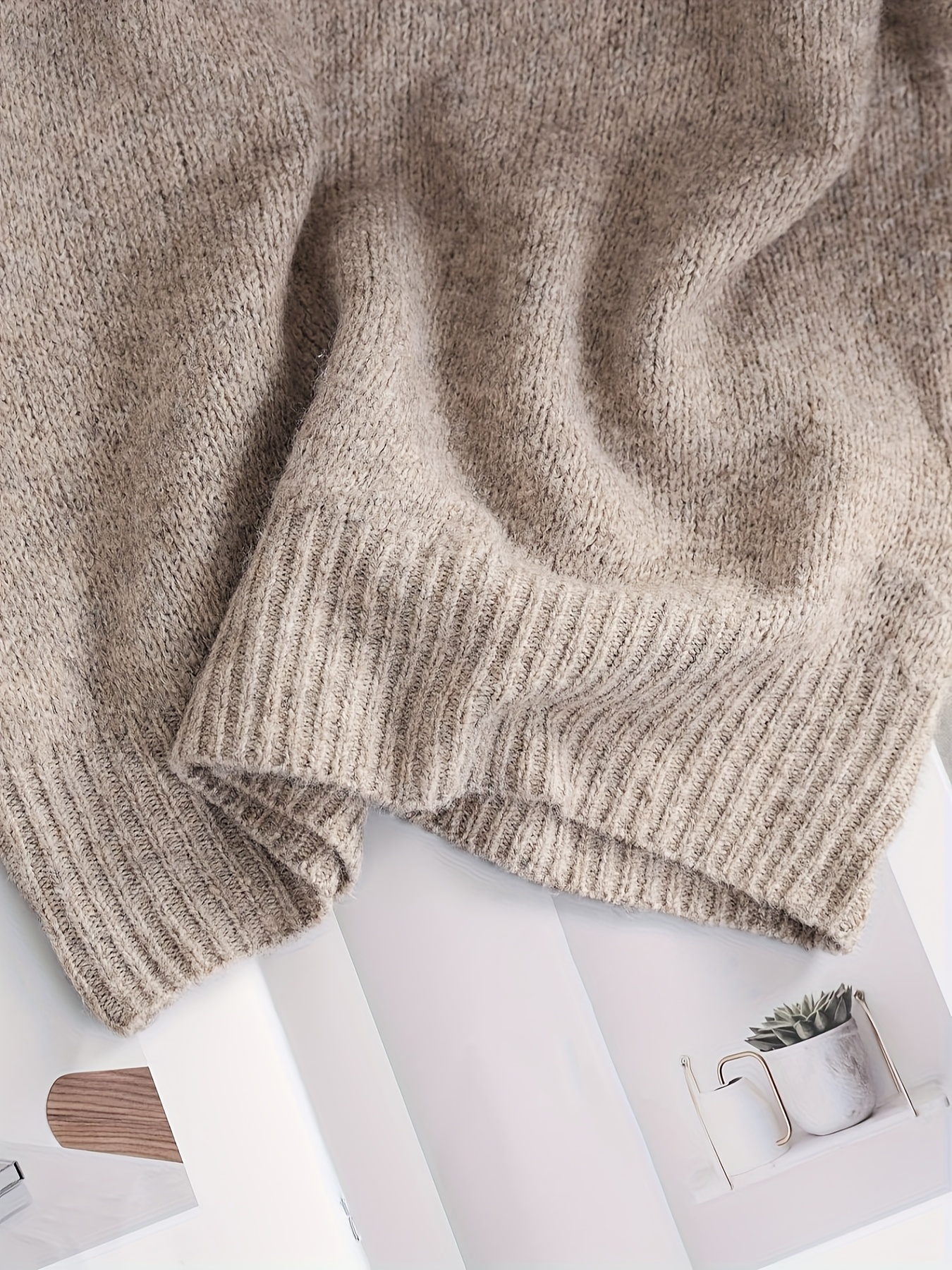 blouse pull femme beige manches bouffantes décontractées col