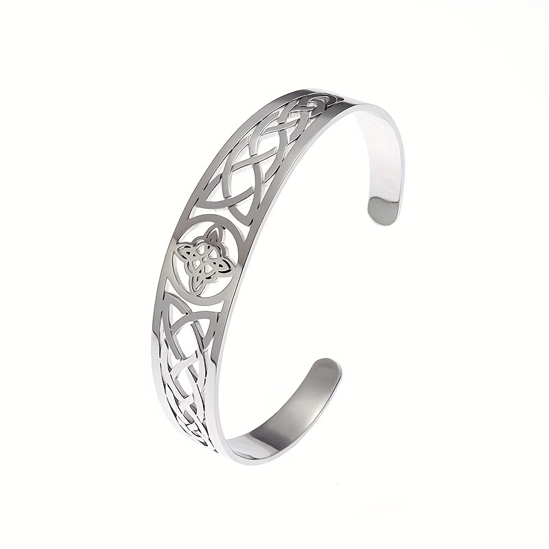 TEMU 1pc Fashion Creative Easy 304 304 Stainless Steel Hollow Knot Irish Knot Open Adjustable Bracelet For Men And Women Daily Casual Banquet Party
