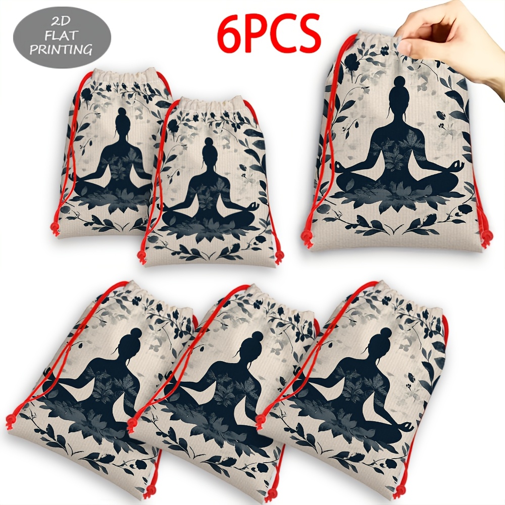 TEMU 6pcs Bulk Large Gift Bags Suitable For Parties, Yoga Floral Frame Drawstring Closure With Sturdy Non-paper Holders, Soft Multicolor Suitable For