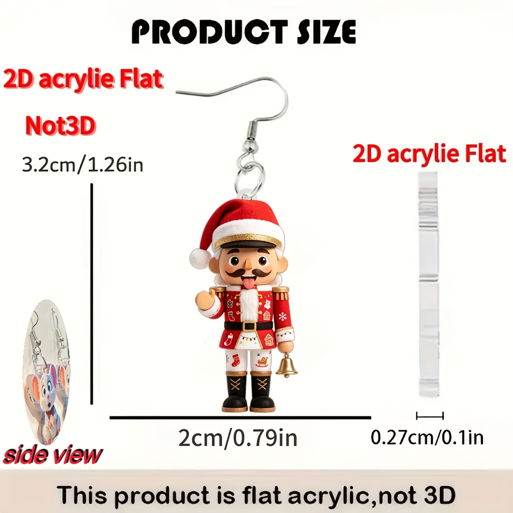 2D Flat Nutcracker Acrylic Pendant Earrings