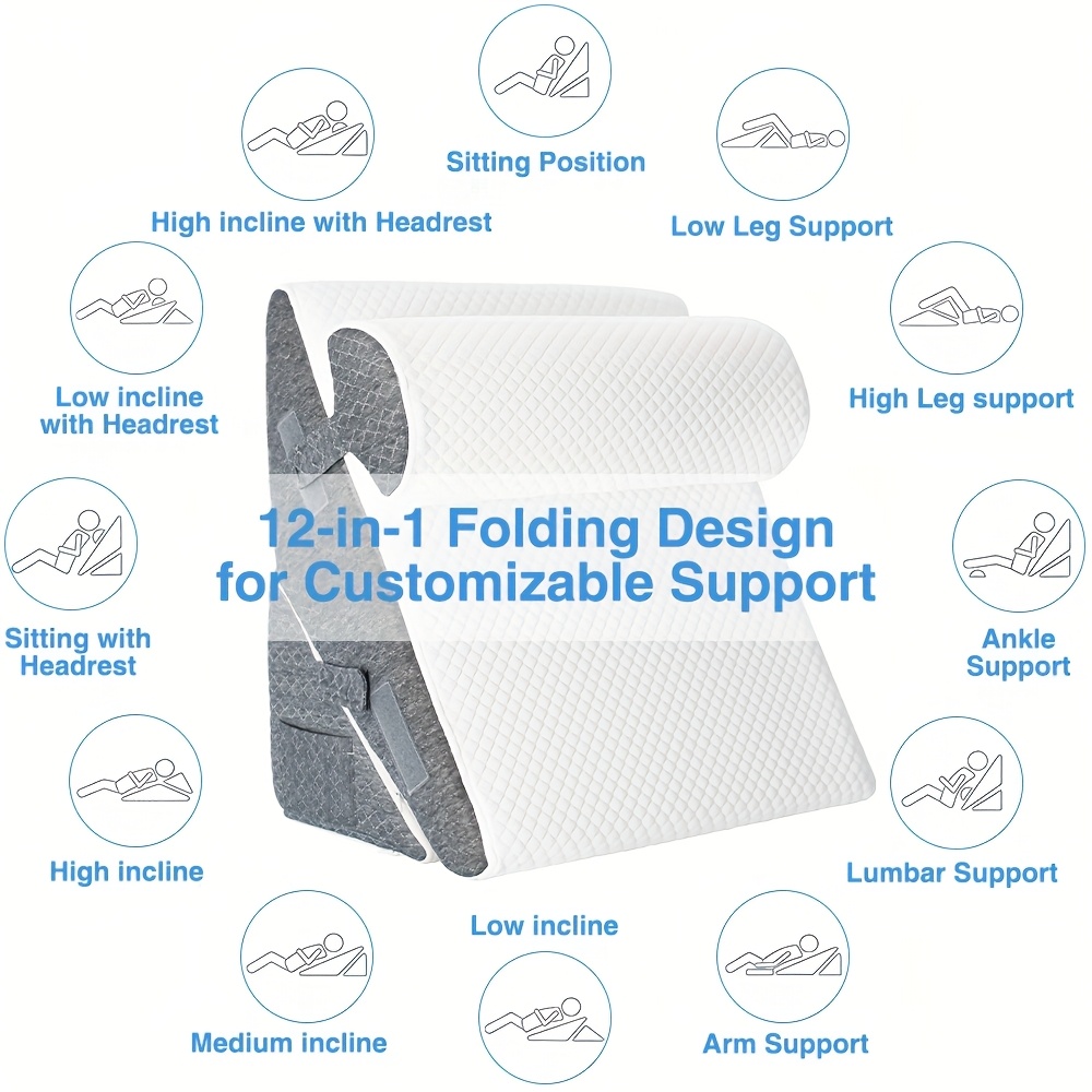 Wedge Pillow Headboard, 3pcs Orthopedic Bed Wedge Pillows Set for After Surgery, Adjustable Pillow Wedge for Acid Reflux&Back Relief, Sleeping, Back Pillow for Bed Sitting Up, White/Grey - Image 6