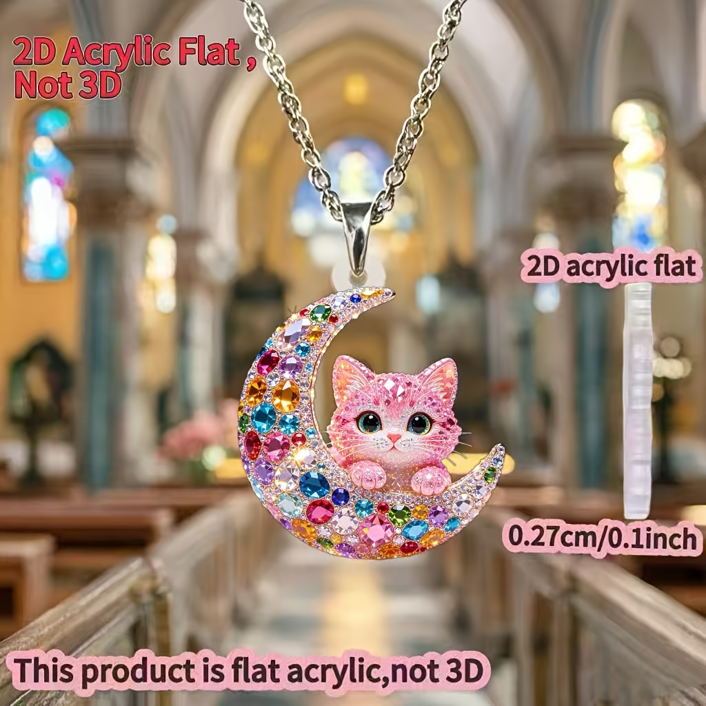 Cute Kitten Acrylic Pendant Necklace, DIY Gift