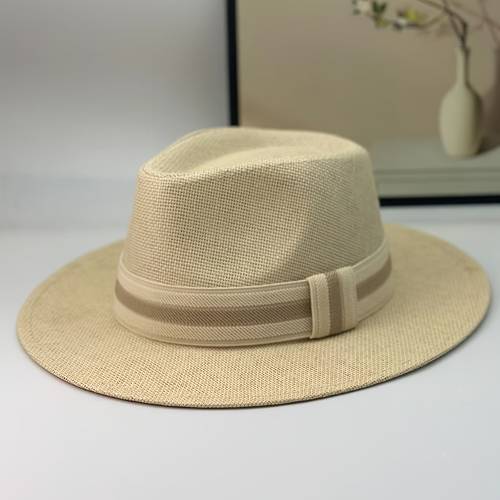 wide brim panama straw hat british style suitable for beach outdoor travel khaki beige webbing top hat with wide brim straw for casual formal wear