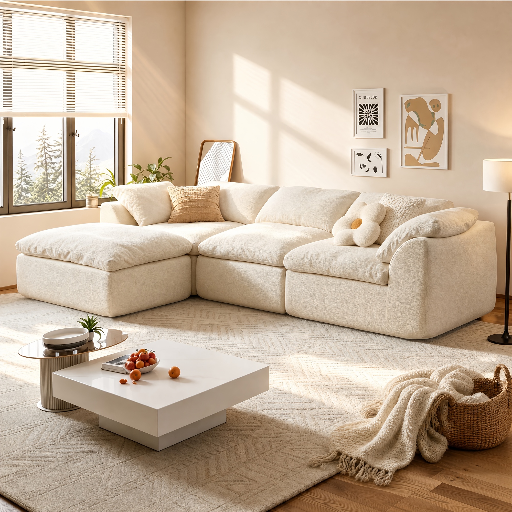 cloud shaped sectional sofa suitable for the living room modular combination sofa with deep set cushions convertible l shaped sofa suitable for bedroom apartments cashmere material