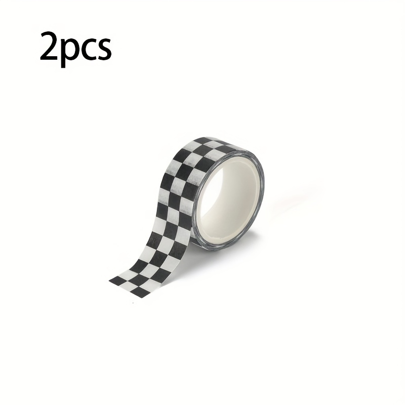TEMU Set Of 2 Rolls Of Decorative Tape Featuring A Compact Checkerboard Design In Black And White, Ideal For Scrapbooking, Crafts, And Box Embellishments. This Arts And Crafts Tape Is Fade-resistant