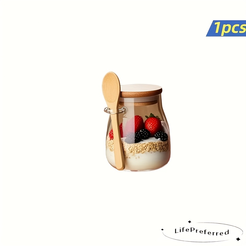 TEMU 1/2/3/4pcs 11.96oz Glass Cup, Instant Oatmeal Container With Lid And Spoon, 4-piece Wide Mouth Mason Jar Set For Overnight Chia Pudding Jars &