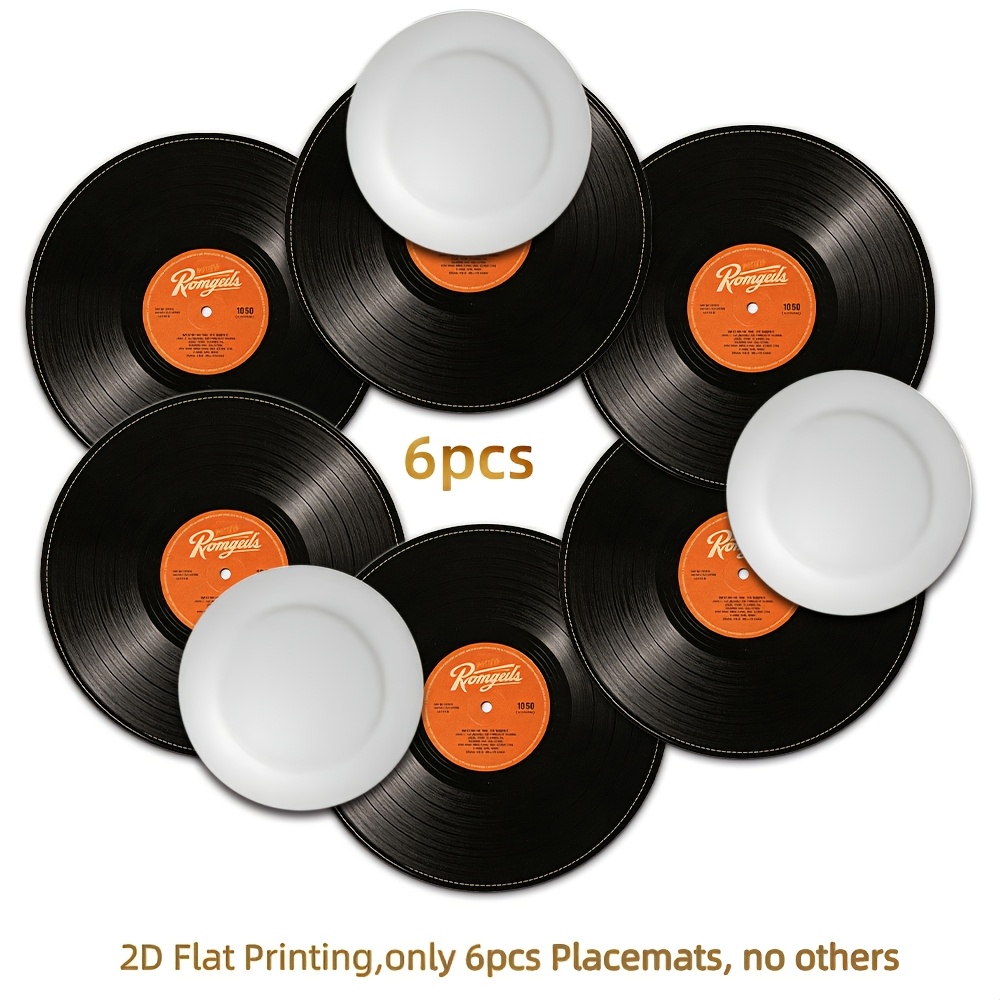 TEMU 6pcs Vinyl Record Round Placemats Suitable For Dining Tables, Retro Table Protectors With Vinyl Record, Heat-resistant Washable, Indoor/outdoor