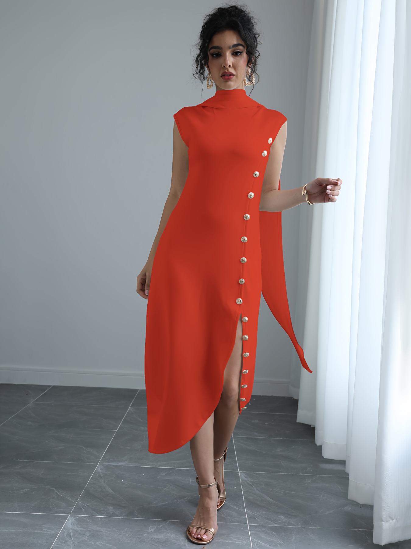 womens elegant high neck sleeveless maxi dress shawl collar - Temu
