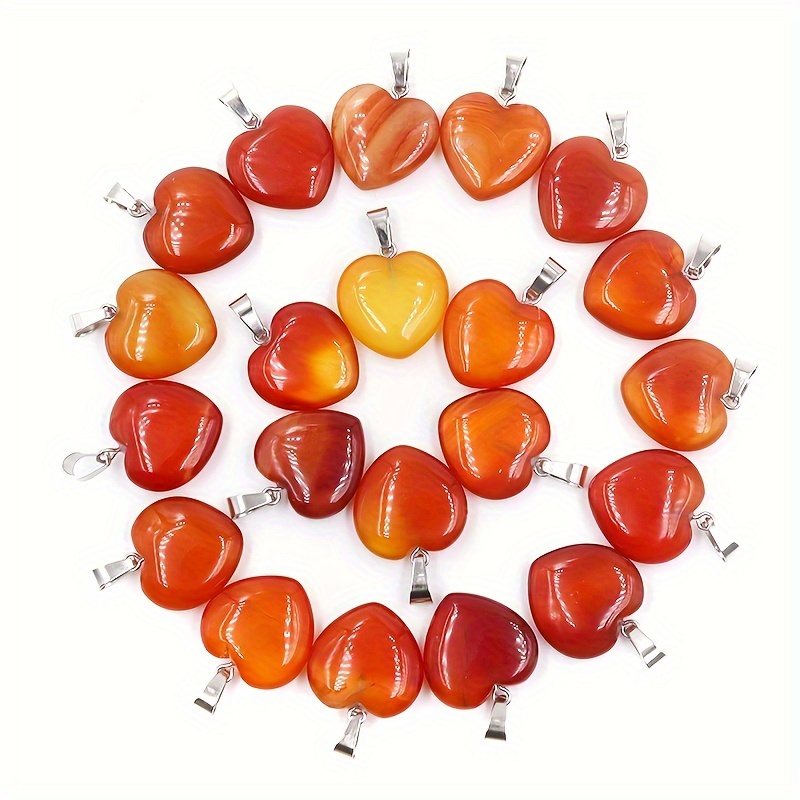 

18pcs Natural Crystals, Heart Shaped Red Agate Stone Pendant Charms For Jewelry Making