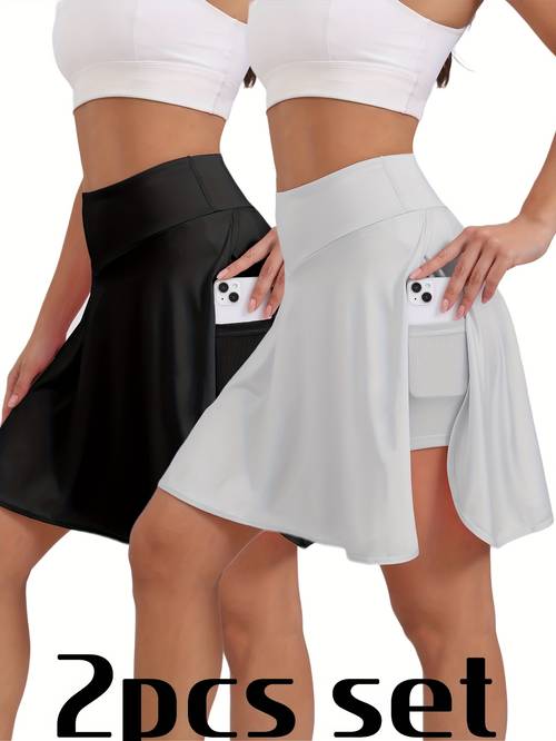 womens high waisted workout skirt and pants set nude light beige friendly breathable anti slip quick dry yoga fitness outdoor running dance side two options