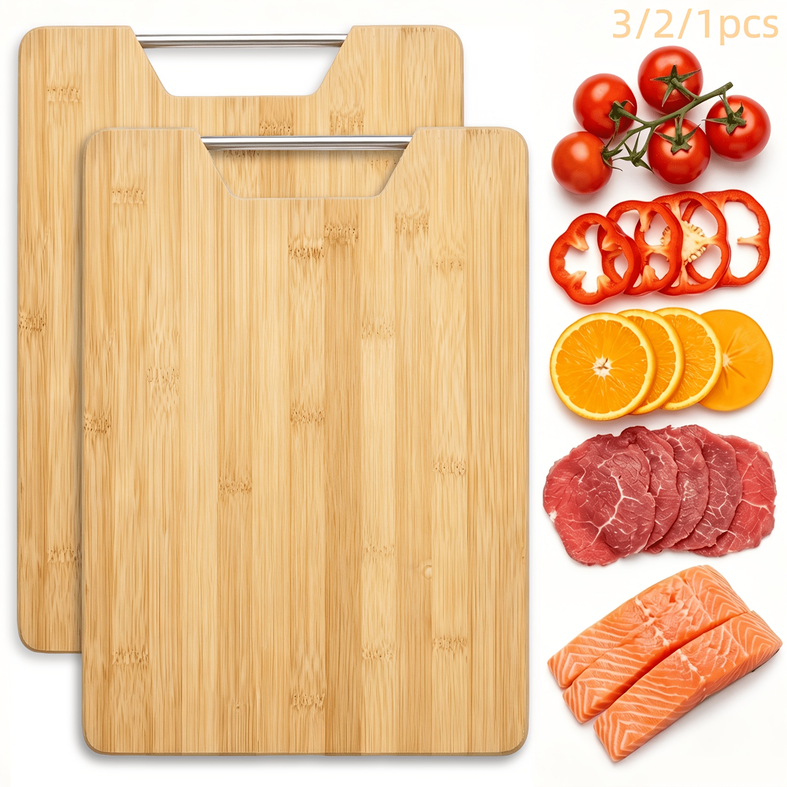 3/2/1pc Kitchen Bamboo Cutting Board Set, Bamboo Chopping Board, Cutting Board With Handle, Ideal For Meat, Vegetables, Fruits, Kitchen Gift For Hobby Chefs And Chefs