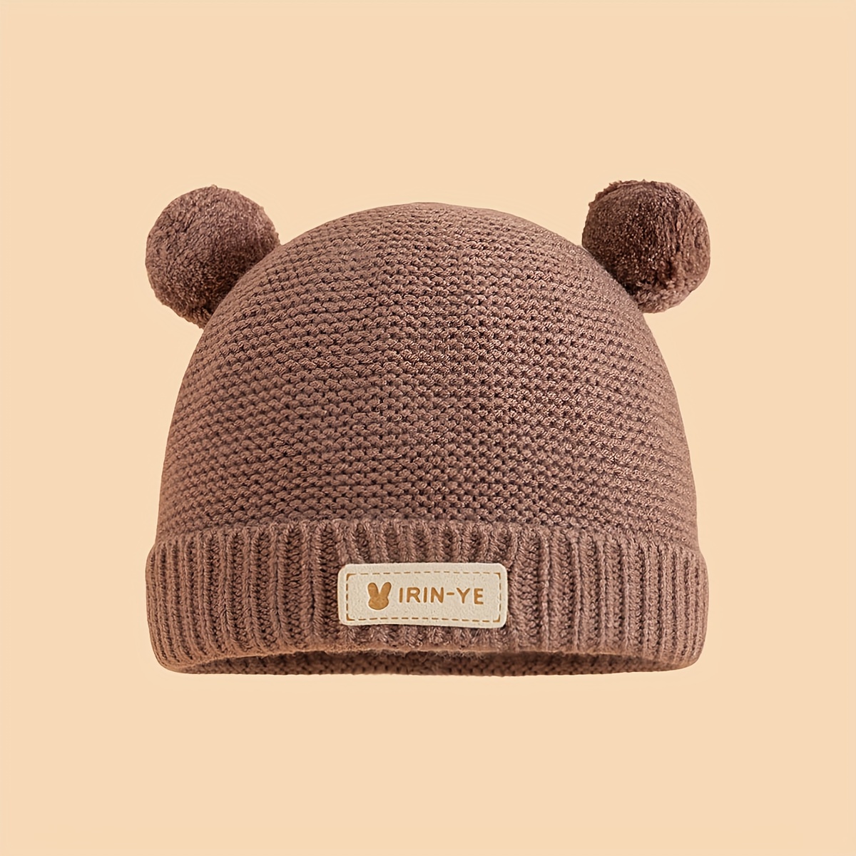 TEMU 1pc Baby Double-ball Knitted , A Soft And Comfortable Upturned Knitted , Suitable For Daily Warmth And Head Protection For Boys And Girls