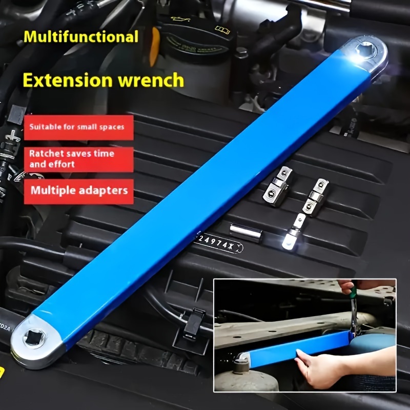 

15.4" Ratchet Extension Wrench Set With 1/4", 3/8", 1/2" Square Drive Adapters - Carbon Steel, For Tight